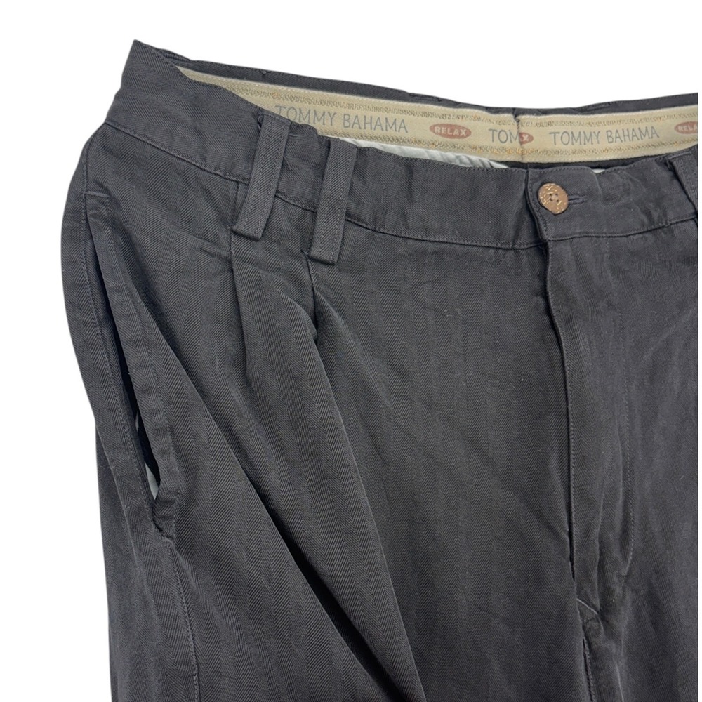 Tommy Bahama Silk Trousers Mens 33 Black Excellent Pleated Cropped Relaxed Pants - Picture 4 of 12